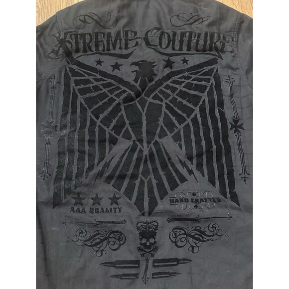 Y2K Affliction Style Shirt Mens M Black Grunge Xtreme Couture Goth Button - Picture 5 of 6